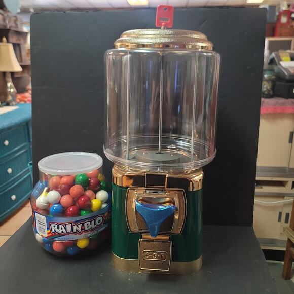 NEW coin operated gum ball machine green gold quarter Silent Sale Force tabletop - Picture 1 of 1